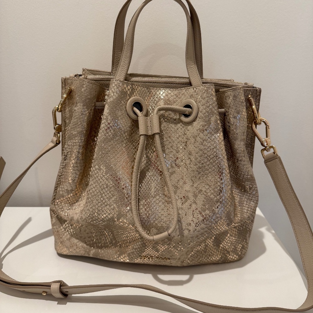 Cole Haan Leather Gold Bucket Bag NWOT